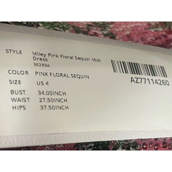 Azazie Atelier Pink Floral Sequin Adjustable Strap Side Slit Print MIDI Dress Sz - Picture 5 of 5